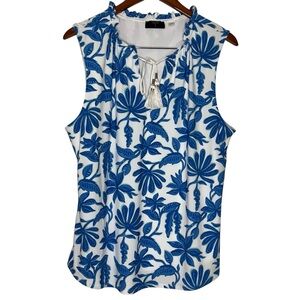 Tahari Blue Sleeveless Tie‎ Front Polo Blouse Size XL